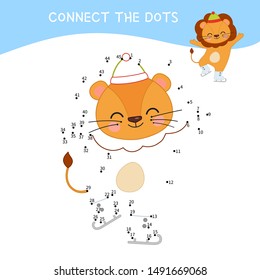 Educational game for kids. Dot to dot game for children. Cartoon
cute lion.