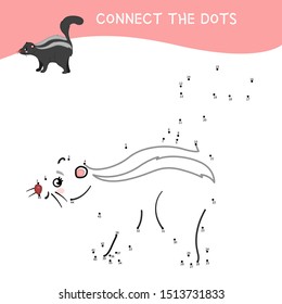 Educational game for kids. Dot to dot game for children. Cartoon cute skunk. Forest animals.