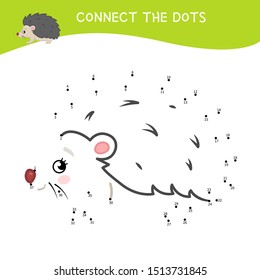 Educational game for kids. Dot to dot game for children. Cartoon cute hedgehog. Forest animals.