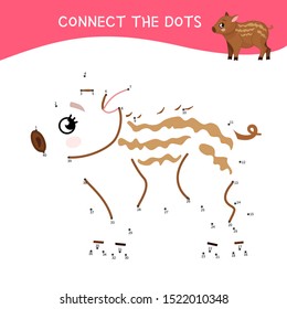 Educational game for kids. Dot to dot game for children. Cartoon cute little wild boar..