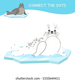 Educational game for kids. Dot to dot game for children. Cartoon cute seal.