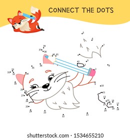 Educational game for kids. Dot to dot game for children. Cartoon cute fox.