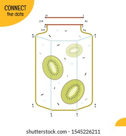 Educational game for kids. Dot to dot game for children. Glass jar with jam.
