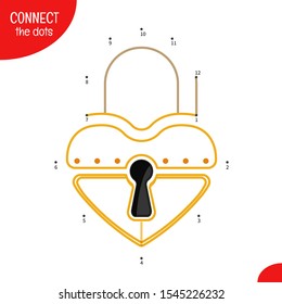 Educational game for kids. Dot to dot game for children. Cartoon gold lock.
