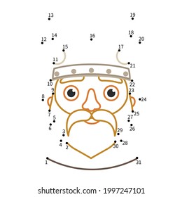 Educational game for kids. Dot to dot game for children. Illustration of cute cartoon viking.