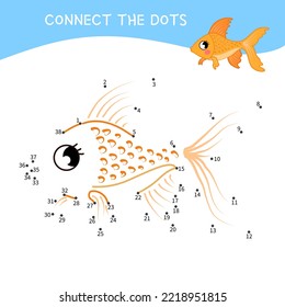 Educational game for kids. Dot to dot game for children. Cartoon cute goldfish.