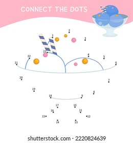 Educational game for kids. Dot to dot game for children. Cartoon illustration of bowl with ice cream.