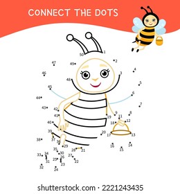 Educational game for kids. Dot to dot game for children. Vector illustration of cartoon cute bee.

