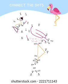 Educational game for kids. Dot to dot game for children. Vector illustration of a cute flamingos.
