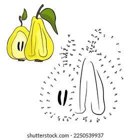 Educational game for kids. Dot to dot game for children. Cartoon pear. Numbers game, education dot to dot game and coloring book for children. Kids education. Pear