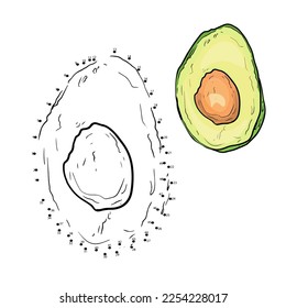 Educational game for kids. Dot to dot game for children. Cartoon avocado. Numbers game, education dot to dot game and coloring book for children. Kids education. Аvocado