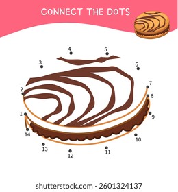 Educational game for kids. Dot to dot game for children. Cartoon vector illustration of sweets, cookies, pastries.
