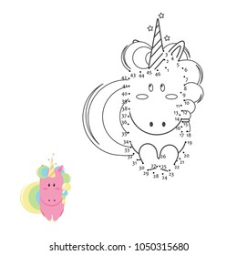 Juego educativo para niños: Punto a punto. Conecte el rompecabezas de puntos. Hoja de trabajo para clase o en casa con los niños. Dibujar unicornio