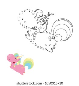 Educational game for kids: Dot to Dot. Connect the dots puzzle. Worksheet for class or at home with the kids. Draw Unicorn