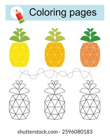 Educational game for kids. Go through the maze and color a cartoon pineapple according to the pattern. 