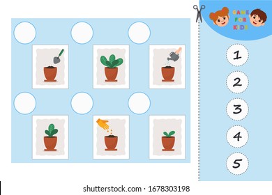 Educational game for kids  Growing plant in the pot  Plant growth stages  Learning symmetry for preschool children   kids   Printable worksheet  
