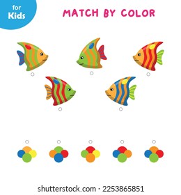 Educational Game For Kids, Match The Colored Fishes With The Corresponding Color. Develops Color Recognition And Matching Skills In A Fun And Interactive Way. Education Of Children.
