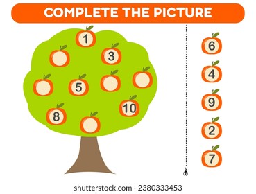 Educational game for kids, math activity worksheet. Fill in the missing numbers in the tree