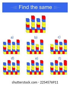 Educational game for kids. Need to find same square. Visual intelligence. Vector illustration.