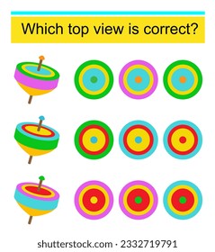 Educational game for kids. Need to find the top view for every whirligig. Vector illustration. 