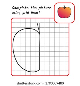 Educational game for kids. Simple exercise. Drawing using grid. Vector illustration.