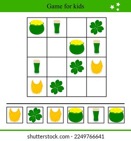 Educational game for kids with St. Patrick's Day elements. 