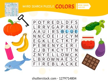 Educational Game For Kids. Word Search Puzzle With Diferent Colors.. Kids Activity Sheet, 