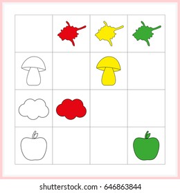 Educational game for kids, worksheet for preschool kids. Coloring page. Learning colors - vector