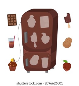 Educational game for learning color. Place the food in the refrigerator. Brown color.
