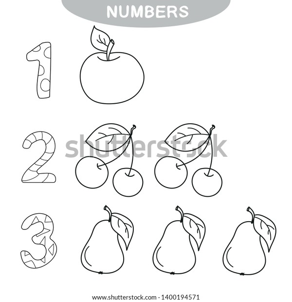 教育ゲーム 学習番号 未就学児用の塗り絵 3個の果物が1個 のベクター画像素材 ロイヤリティフリー