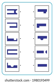 Educational game making connecting lines. Learning and logical thinking for kids. Simple vector worksheet for finding the correct pairs. Flat illustration of EPS 10. Basic rectangle shape.