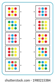 Educational game making connecting lines. Learning and logical thinking for kids. Simple vector worksheet for finding the correct pairs. Flat illustration of EPS 10. Colorful circle dot shape.