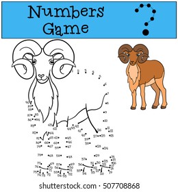 Educational game: Numbers game. Beautiful urial with huge horns stands and smiles.