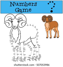 Educational game: Numbers game with contour. Beautiful urial with huge horns stands and smiles.