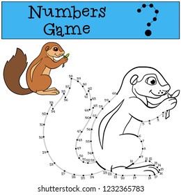 Educational game: Numbers game with contour. Cute xerus eats leaves.