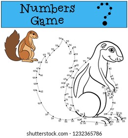Educational game: Numbers game with contour. Cute xerus smiles.
