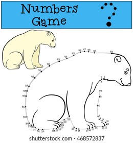 Educational game: Numbers game with contour. Cute polar bear sits and smiles.