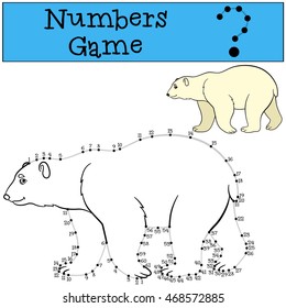 Educational game: Numbers game with contour. Cute polar bear walks and smiles.