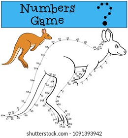 Educational game: Numbers game with contour. Little cute kangaroo runs.