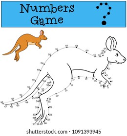 Educational game: Numbers game with contour. Little cute kangaroo runs.