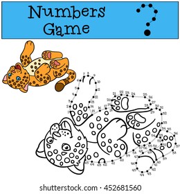Educational game: Numbers game with contour. Little cute baby jaguar smiles.