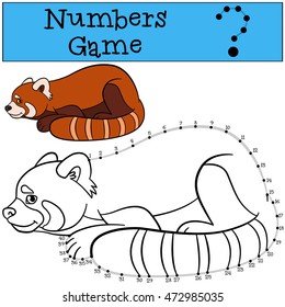 Educational game: Numbers game with contour. Little cute red panda smiles.