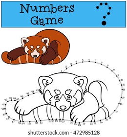 Educational game: Numbers game with contour. Little cute red panda smiles.