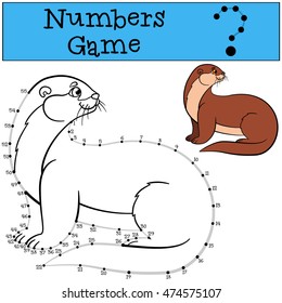 Educational game: Numbers game with contour. Little cute otter stands and smiles.