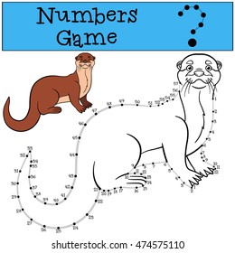 Educational game: Numbers game with contour. Little cute otter stands and smiles.