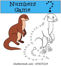 Educational game: Numbers game with contour. Little cute otter stands and smiles.