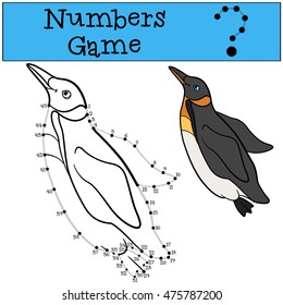 Educational game: Numbers game with contour. Little cute penguin swims and smiles.