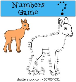 Educational game: Numbers game with contour. Little cute baby urial stands and smiles.