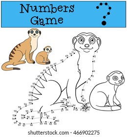 Educational game: Numbers game with contour. Mother meerkat with her little cute baby.