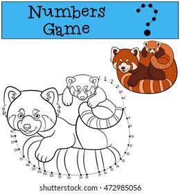 Educational game: Numbers game with contour. Mother red panda with her little cute baby.